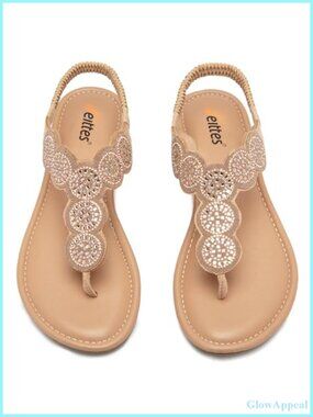 Bohemian Bling Elastic Strap Slide Flat Sandals Synthetic Vegan Comfort